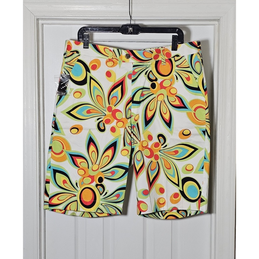NWT Loudmouth Golf Shorts Shagadelic Paisley Trippy Flower White Mens 38